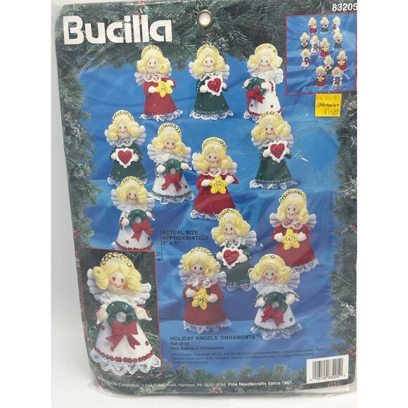 Bucilla Felt Applique Christmas Ornaments Holiday Angels 12 piece set #83205 NEW - Picture 1 of 4